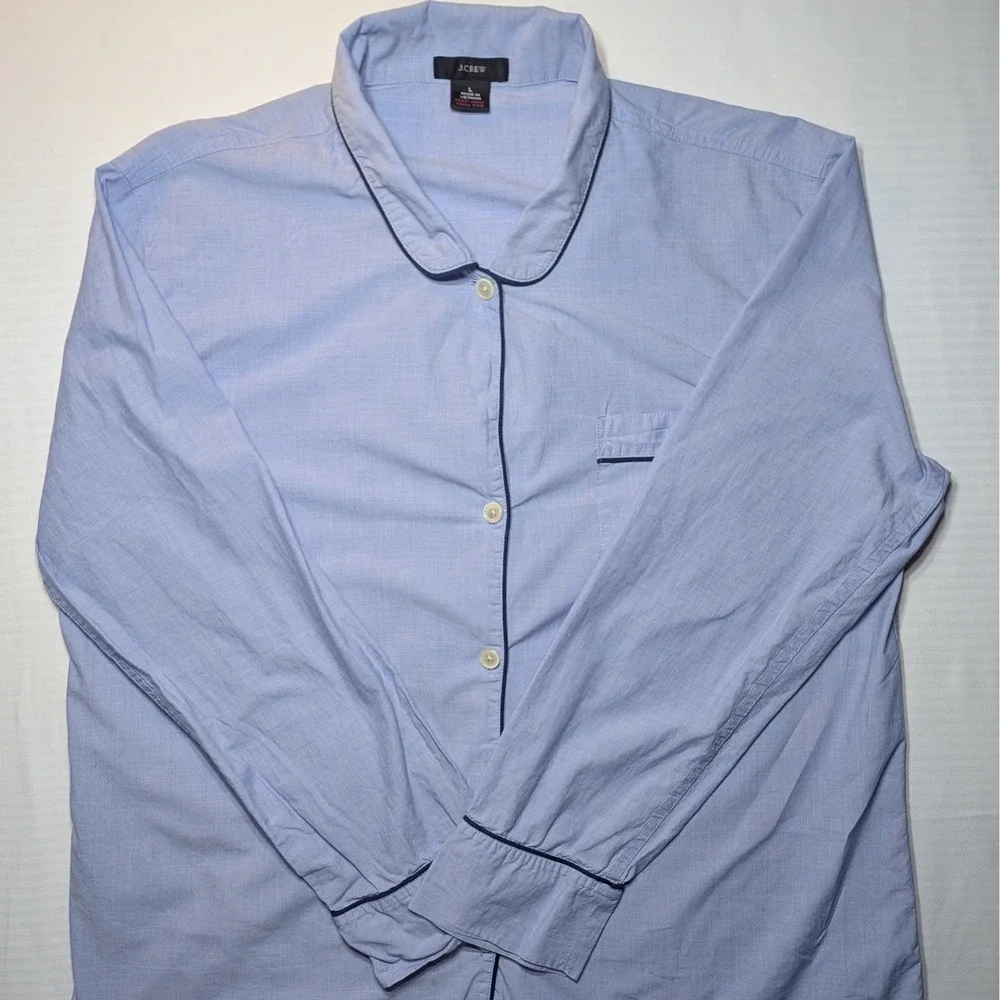 J.Crew Re-Imagined Blue Cotton Pajama Top Button Down‎ Piping H4364 Womens L